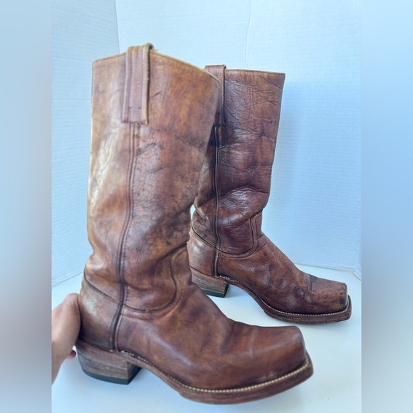 Vintage 70s FRYE Brown Leather Square Toe Campus Boots Black Label Made in USA 9 - Picture 6 of 14